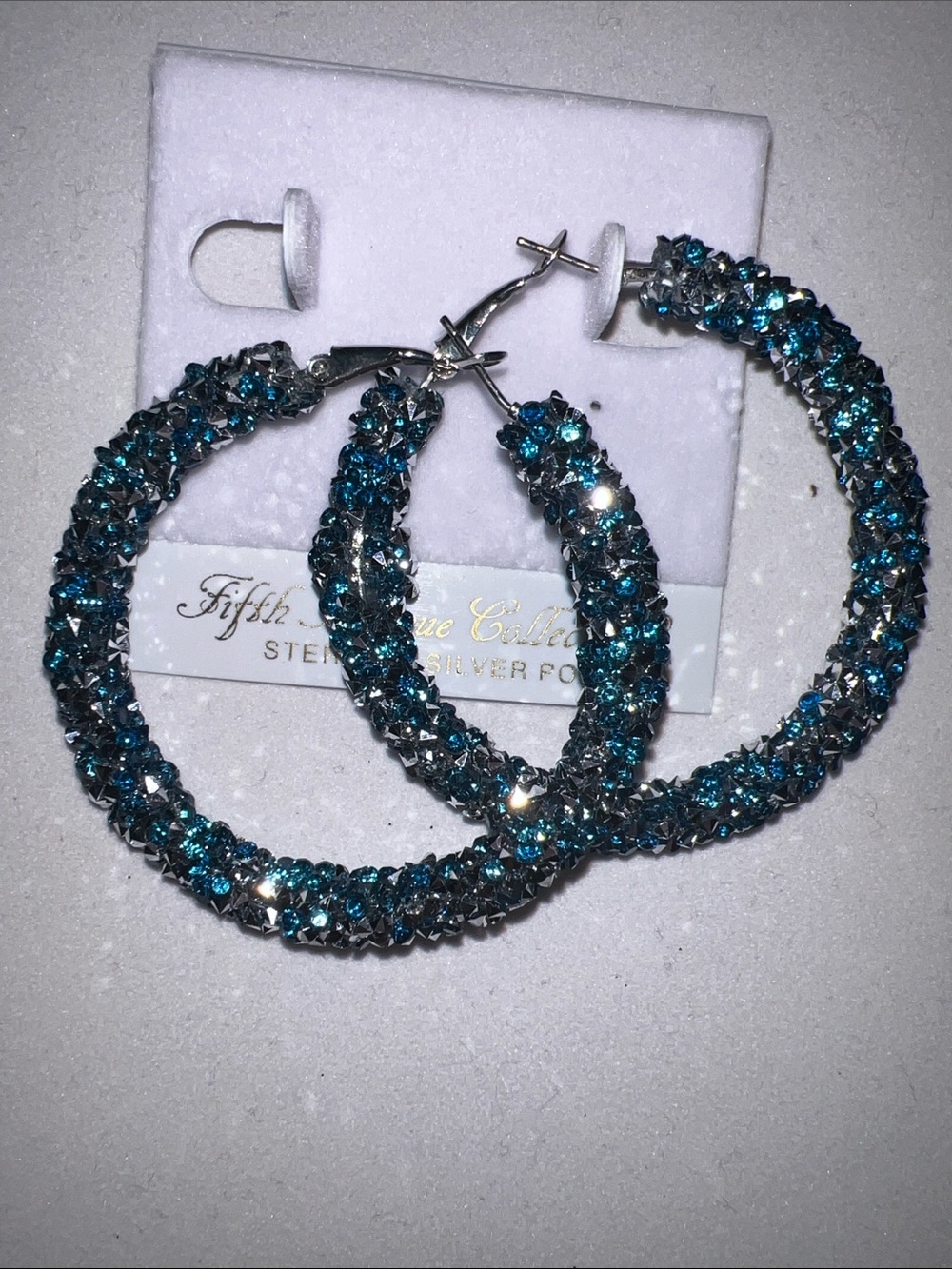 Blue Crystal Pavé Hoop Earrings - Fifth Avenue Collection